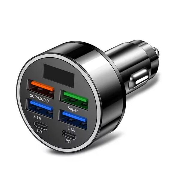 車載用USB充電器、ミニカーチャージャー 100W(急速充電対応)【規格】USB3.1A×4個とUSB Type-C(PD)×2個