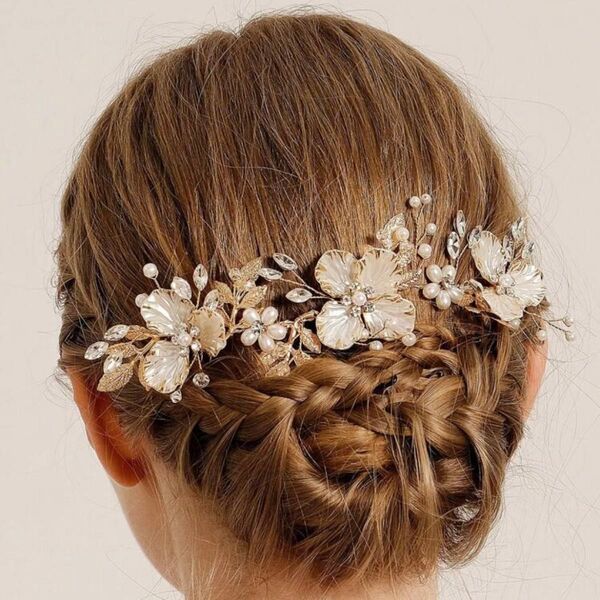 ブライダル ヘッドドレス ゴールド ヘアピン ヘアアクセサリー 髪飾り 結婚式 パール ウェディング 花