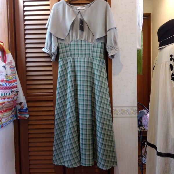 新品 七分袖チェック柄 ワンピース