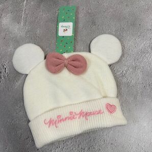 新品 ベビー ニット帽 ミニーマウス ホワイト 耳付き ニットキャップ