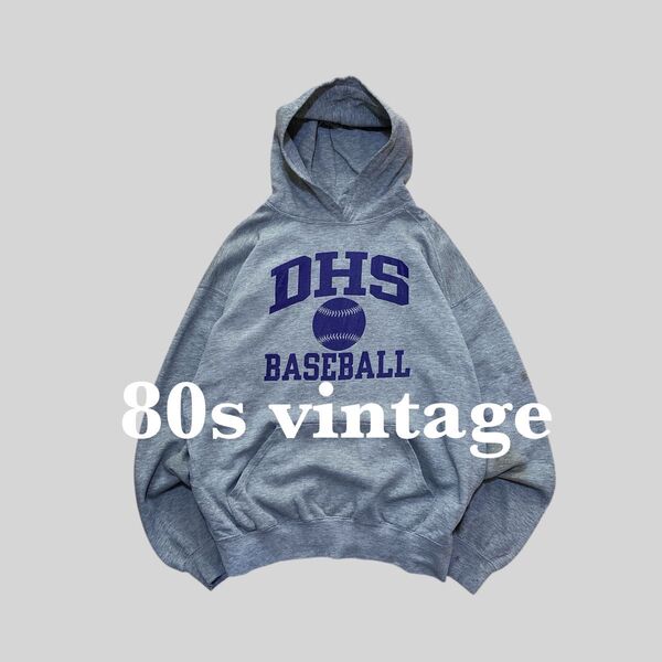 【80s】ヴィンテージ カレッジ パーカー 古着 3段プリント スウェット フーディー ビンテージ used vintage