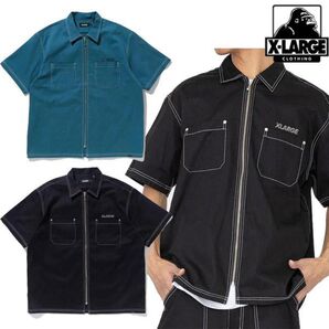 X-LARGE エクストララージ ZIP WORK SHIRT 半袖 シャツ ブラック ステッチ ジャケット 春 夏