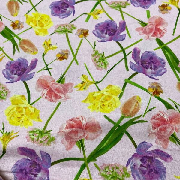 新品 日比谷花壇 お花屋さんのお花柄 麻綿混生地布