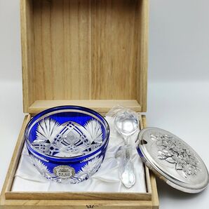 超希少品☆小林英夫 笹の葉切子鉢 遠藤兆映彫金蓋(切子、江戸切子、薩摩切子)