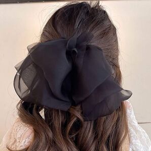 蝶々結びデコレーション ヘアクリップ ブラック 髪留め