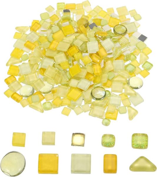 500g ガラスモザイクタイル クラフト DIY 趣味 アート イエロー