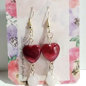 フックピアス 可愛いハート型の石 クリスタルクオーツ8.5㎜ ハンドメイド