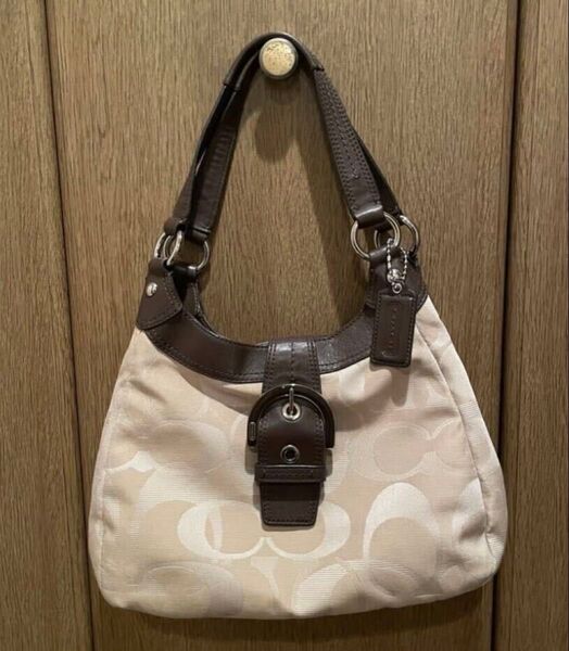 COACH コーチ オプティックシグネチャー ショルダーバッグ レザー キャンバス ベージュ/ブラウン ハンドバッグ