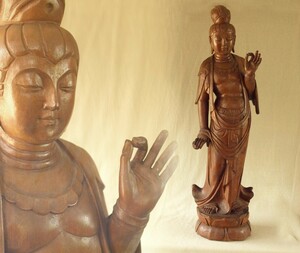 時代 大型彫刻 木彫聖観音菩薩立像90cm8.2kg 仏教 仏像 仏教美術 吉祥 招福 縁起物 開運ラッキーアイテム