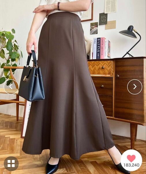 モーメントプラス カットジョーゼットマーメイドフレアスカート ハイウエスト ブラウン 茶色 シンプル Aライン ウエストゴム