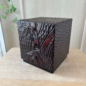 鎌倉彫アンティーク 木製 小箪笥 古民具 引き出し 小物入れ 和家具 裁縫箱