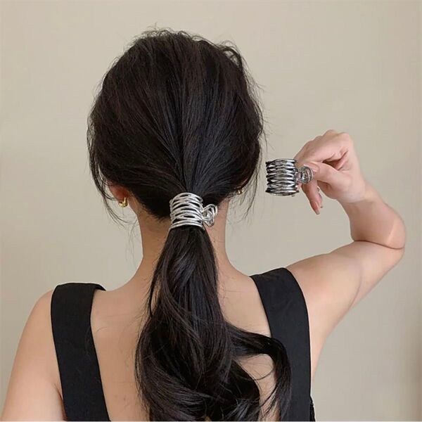 メタルヘアクリップ ブラック シルバー 2個セット