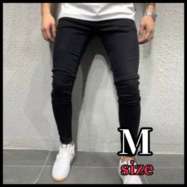 メンズ デニム ブラック M スキニー ストレッチ パンツ ジーパン