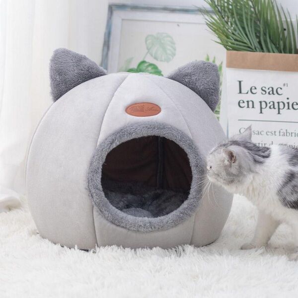 【新品】猫耳型ドーム型キャットハウス 暖かい折りたたみ式 室内用