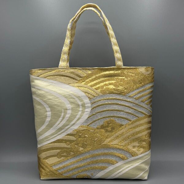 着物 帯 帯締め ハンドメイド トートバッグ リメイク 黄色 金