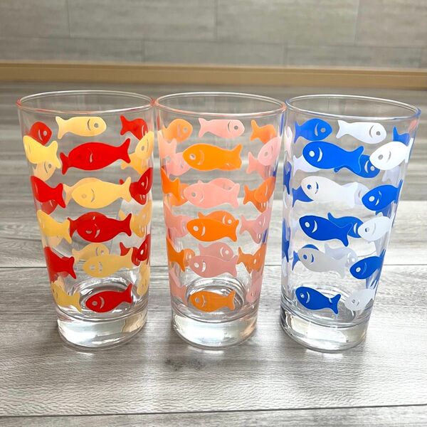 雑貨屋さんのカラフルお魚グラス 3個セット 昭和レトロ エモい