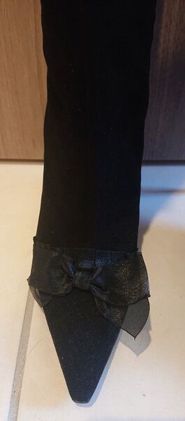 新品 CASADEI カサデイ 黒 ブラック リボン スエード ロングブーツ