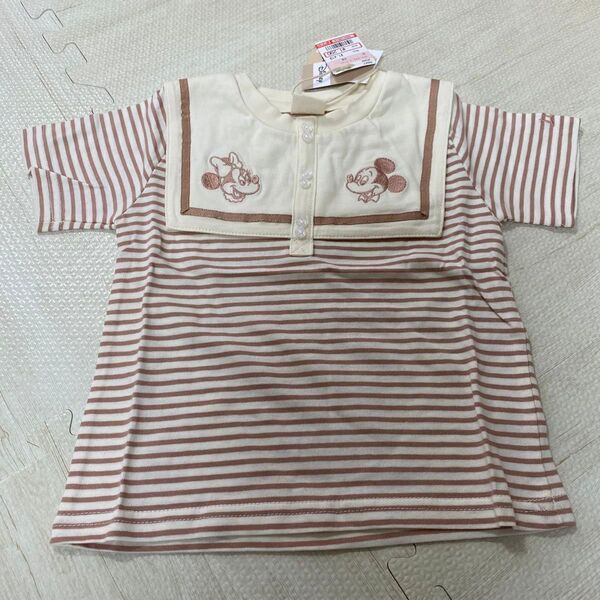 【新品未使用タグ付き】しまむら Littc 90サイズ ディズニー ミッキー&ミニー ボーダーTシャツ