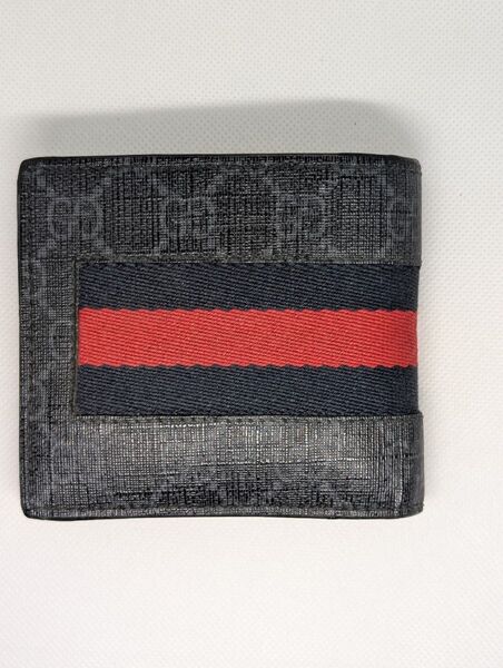 【鑑定済】美品 グッチ GUCCI 二つ折り財布 ニューウェブ 408826 ブラック 黒 GG スプリーム キャンバス レザー