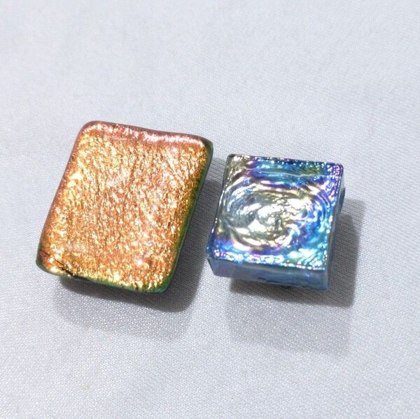 帯留 和装小物 ガラス製 スクエア オレンジ ブルー 2点セット