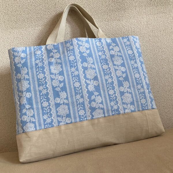 【最終価格】ハンドメイド花柄レッスンバッグ ブルー