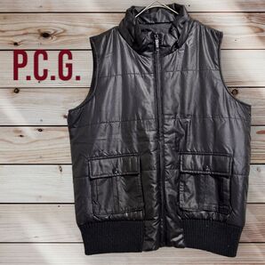 P.C.G. ブラック ベスト ジッパー付き ナイロン 綺麗 ダウンベスト 黒