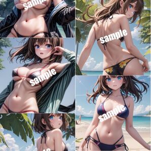 【お得セット】AI水着美少女1 イラスト A4サイズ ポスター 5枚組