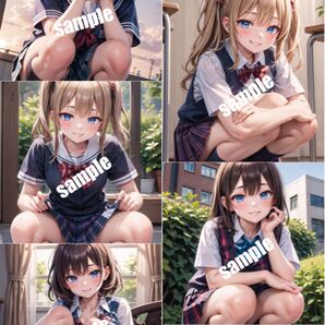 【お得セット】AI制服美少女1 イラスト A4サイズ ポスター 5枚組