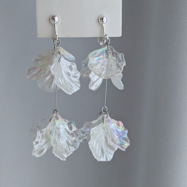 【No.333】アレルギー対応 ハンドメイド イヤリング ピアス フラワー 花 ウエディング ブライダル パール 結婚式