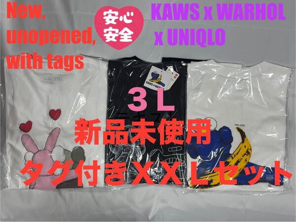 XXL☆新品☆UNIQLO×KAWS+WARHOL カウズ+ウォーホル 3枚セット①