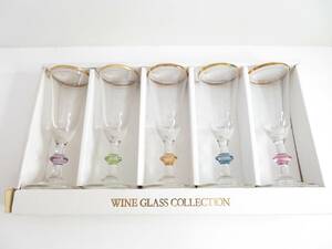 未使用品◆INVITATION 丸善宝飾 ワイングラス シャンパングラス 色違い ５客セット 金縁 酒器 管理2003 R-5