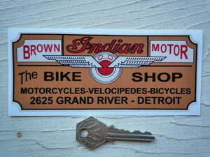 送料無料 Indian Bike Shop Detroit Sticker インディアン ステッカー シール デカール バイク 150mm x 63mm