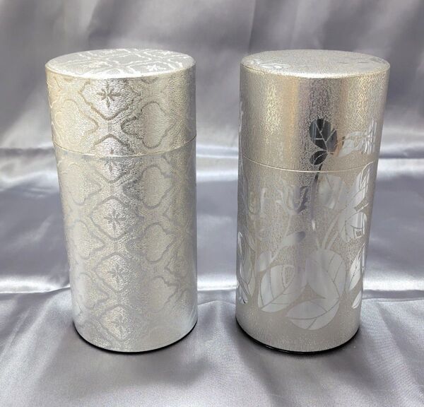 シルバー模様入り茶筒2個セット 日本茶 煎茶 昭和レトロ 未使用 新品 値下交渉不可