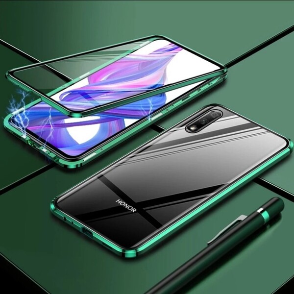 HUAWEI P30 緑/緑 両面ガラスアルミフレー厶フルカバーケース