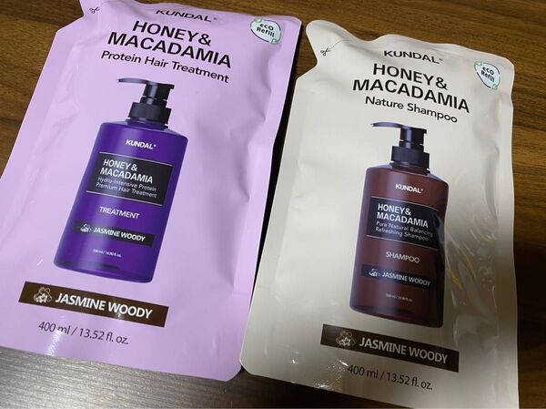 KUNDAL(クンダル)ハニー&マカダミア シャンプー400ml&トリートメント400ml 詰め替え用ジャスミンウッディー