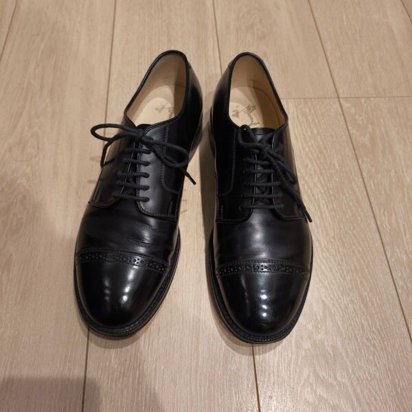 神匠 サイズ8 ブラックレザー ストレートチップ ドレスシューズ 革靴 26 26.5 26.0