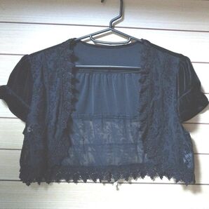 最大半額クーポンセール☆極美品☆秋冬 結婚式 ボレロ ブラック ベロア レース 黒 パフスリーブ 秋冬ボレロ