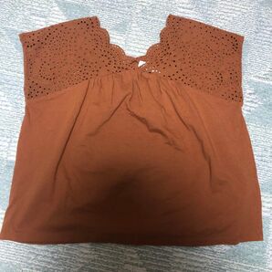 日曜までタイムセール☆美品☆Discoat ディスコート レース カットソー ブラウス オレンジ ブラウン コットン