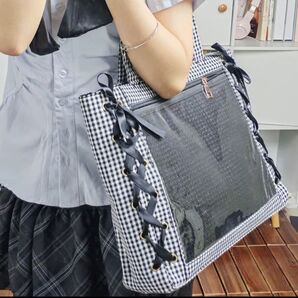 痛バックA4 痛バ トートバッグ 推し 韓国プレゼントチェック柄 レッスンバック