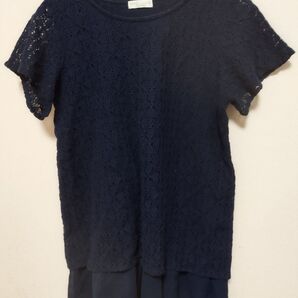 【値下げ交渉可】半袖 レース トップス ネイビー レディース