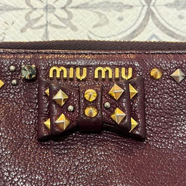 美品 miumiu ビジュー リボン コインケース 小銭入れ カードケース