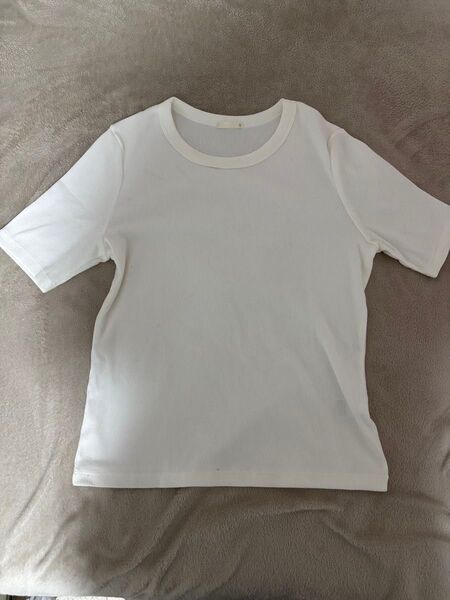 白 半袖 リブTシャツ レディース