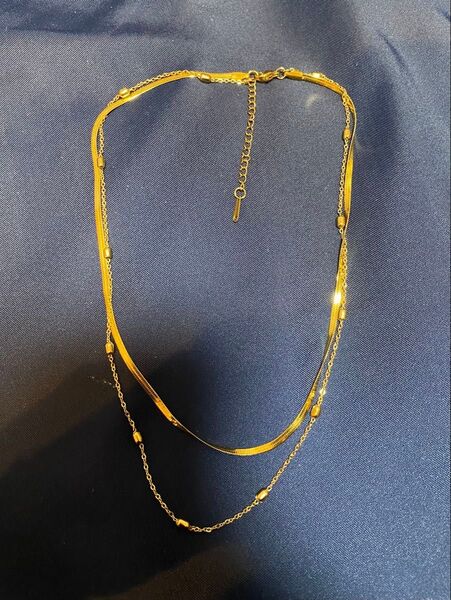 新品 ステンレス製2連ネックレス レディースアクセサリー K18メッキ チェーン ネックレス 18K