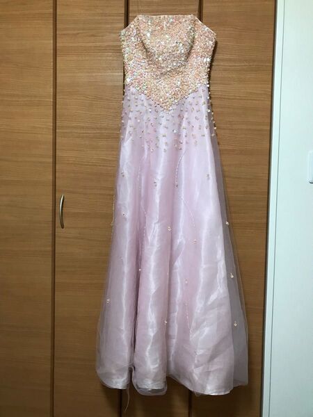 ベアトップ ロングドレス スパンコール ピンク プリンセス キャバ嬢 カラードレス パーティー