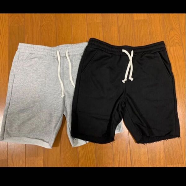 セット販売 メンズ カットオフ 無地スウェットパンツ 切りっぱなし ハーフパンツ