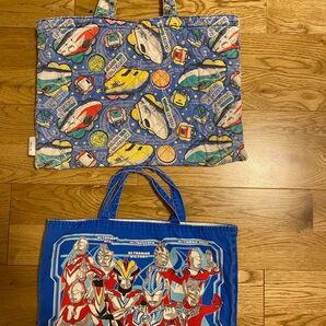 手提げバック 男の子 レッスンバック お道具バック 電車柄+ウルトラマン