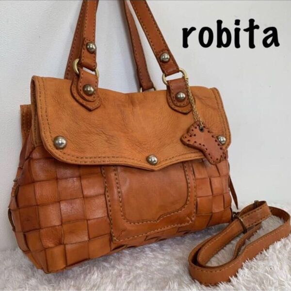 robita ロビタ ハンドバッグ ショルダーバッグ 2way 編み込み レザー