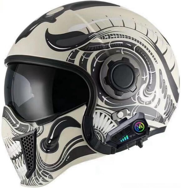 オープンフェイスマスク バイク用安全装備 Bluetooth 5.3テクノロジー SG製品 サンバイザー付き マットブラック M