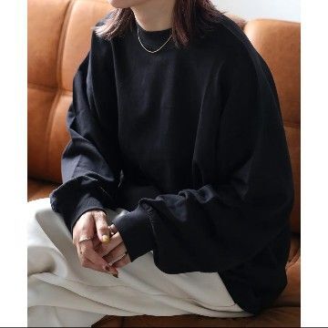 ボンジュールサガン アプレトロ USAコットンモックネックロングスリーブTシャツ ブラック フリー