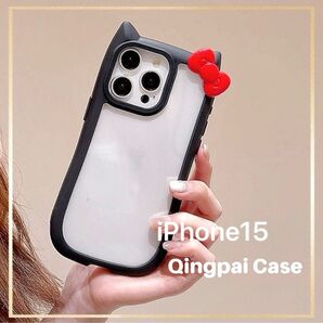 iPhone 15 case アイフォン ケース リボン 耳 付き